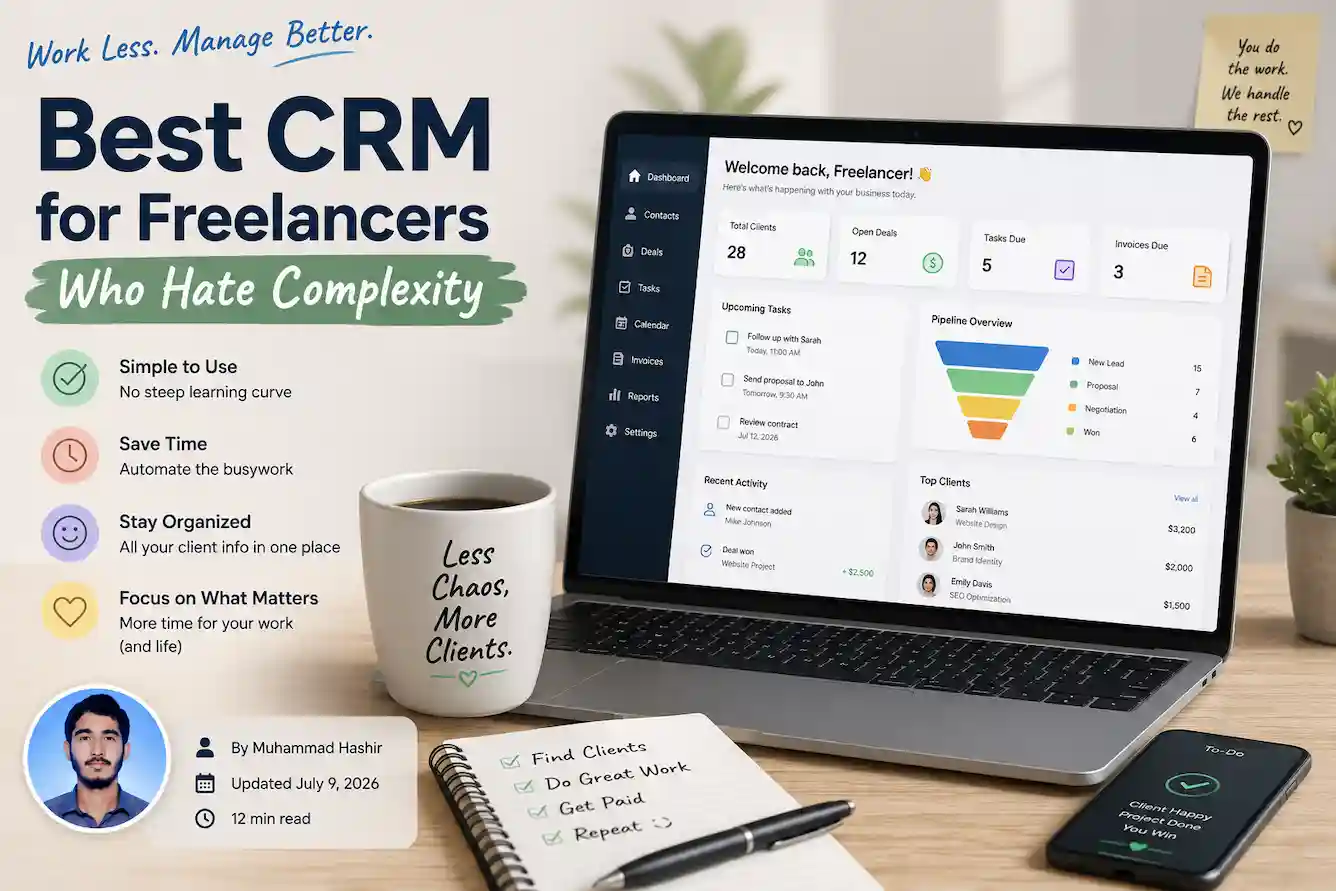 Simple CRM dashboard for freelancers with author profile and productivity workspace