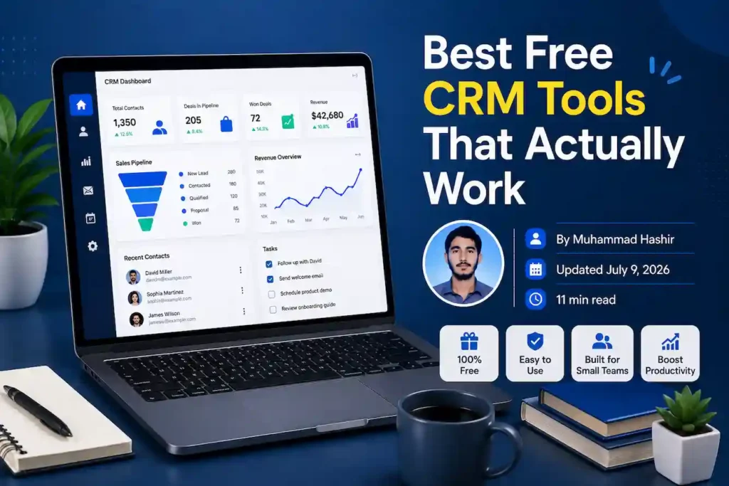Best free CRM tools dashboard with author profile for small business teams