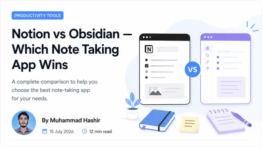 Notion vs Obsidian comparison for note taking apps in 2026