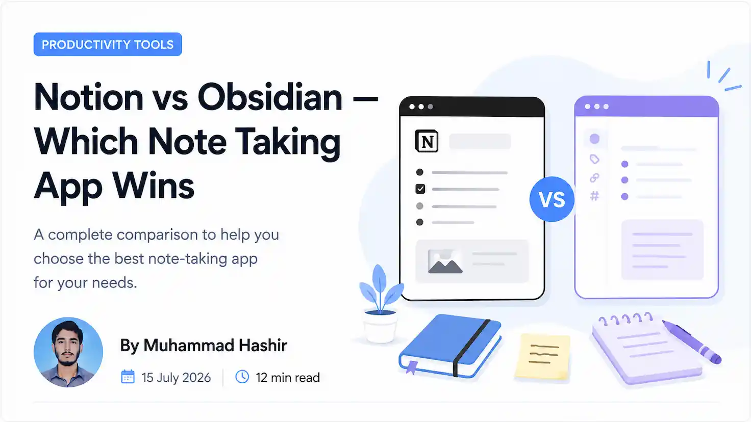 Notion vs Obsidian comparison for note taking apps in 2026
