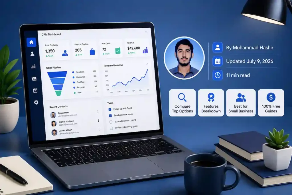 Zoho CRM alternatives comparison dashboard for small business with author profile